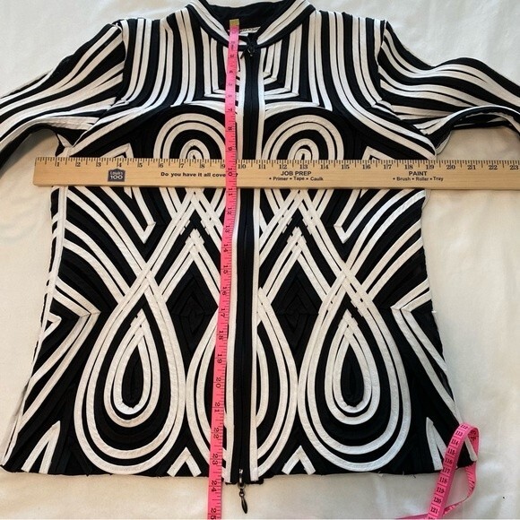 Alexandra Rosati Designer 2 Pc Black White Mesh Geometric 3D Jacket & Top SZ 10 - Picture 12 of 15